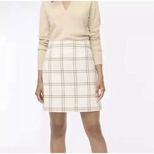 J Crew Wool Blend A Line Mini Skirt Women's Sz 4 Ivory Tan Plaid Preppy Lined